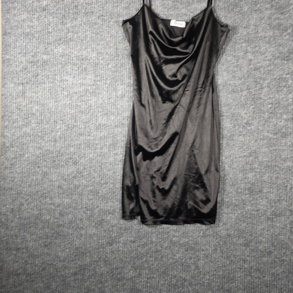 Popular 21 Black Satin Slip Dress Cowl Neck Mini Size L